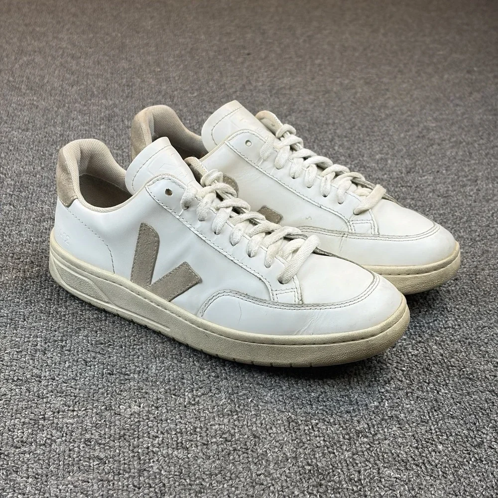Veja Women's Esplar Logo V-12 Lace Up Sneakers Extra White/Sable Shoes Size 8 US